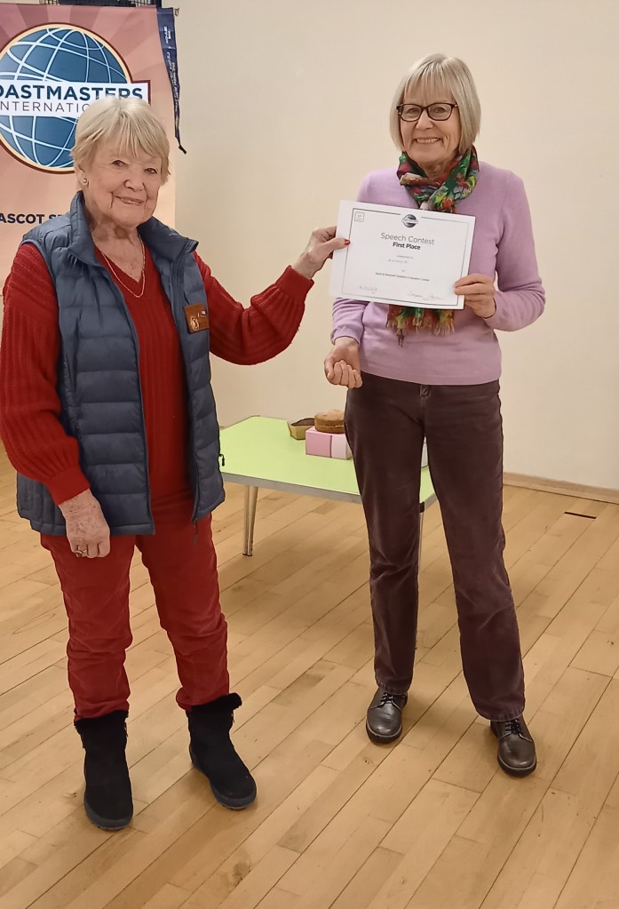 Sheila (CC) presents Amanda with her First Place certificate